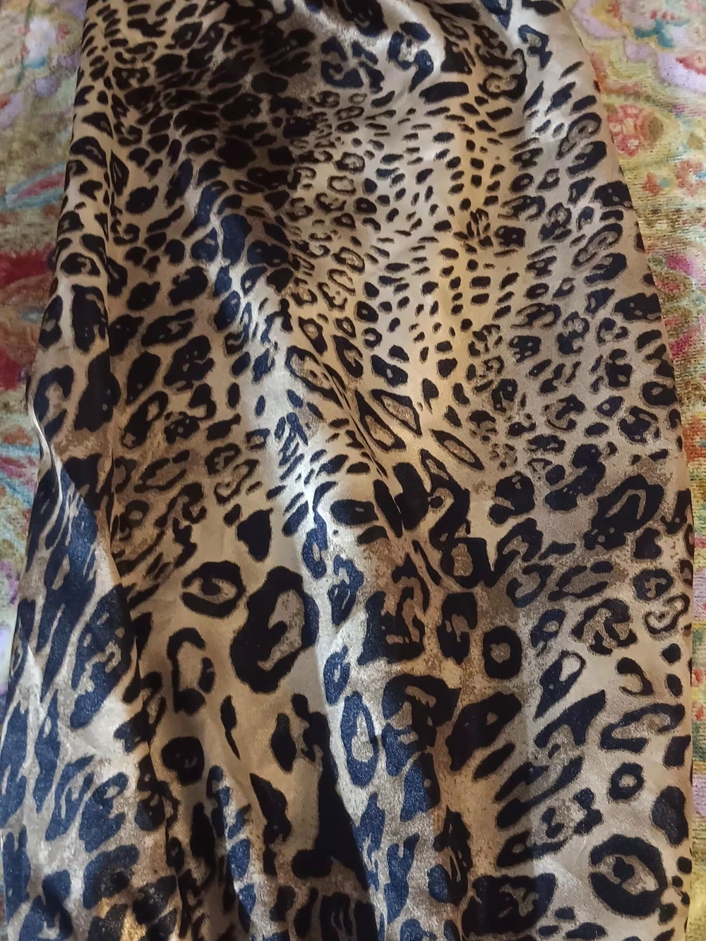 Animal Print Satin Bonnet For ong Hair - Gold and Black